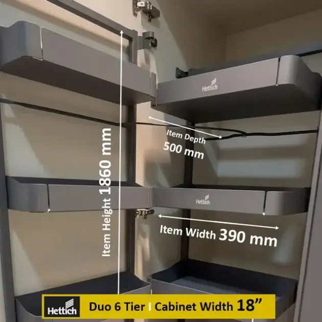 Hettich Duo 6 Tier Frame with Baskets (Pantry Unit), 50Kg