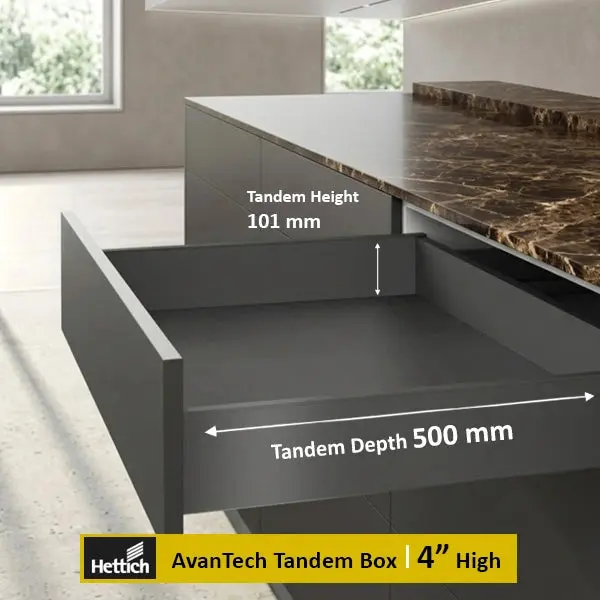 Hettich AvanTech Tandem Box Anthracite, 500mm, 30Kg, Full Set