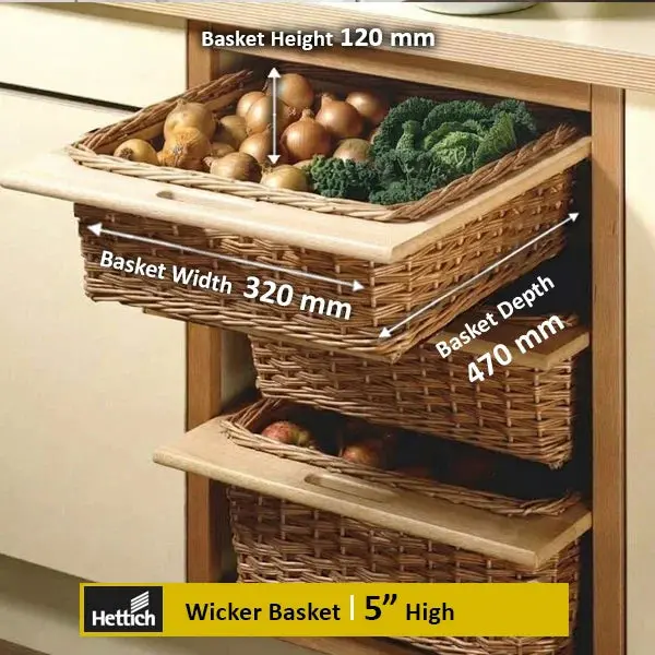 Hettich Wicker Basket with 19mm wide Beech Runners, 500mm Depth