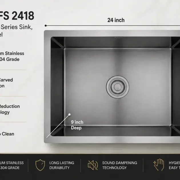 Futura FS 2418 Hand Carved Series Sink, Stainless Steel, 24" X 18" X 9"