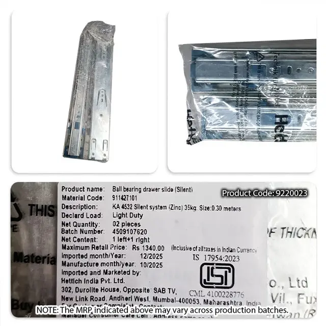 Hettich KA 4532 German Telescopic Channel, Soft Close, 35kg, Zinc