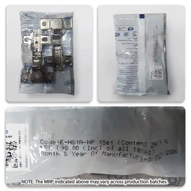 Ebco Slip On Hinge, Regular Close, 1 Set (2 Nos)