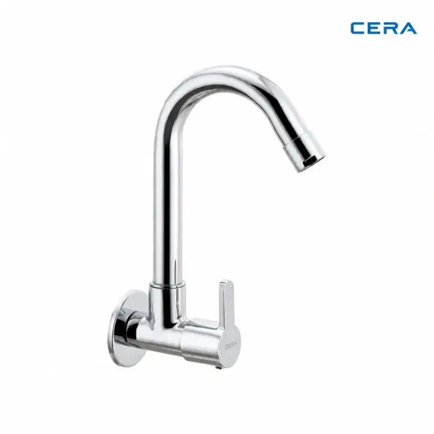 Cera Victor Sink Cock (Wall Mounted) with Long Swivel Spout and Wall Flange, F1015251