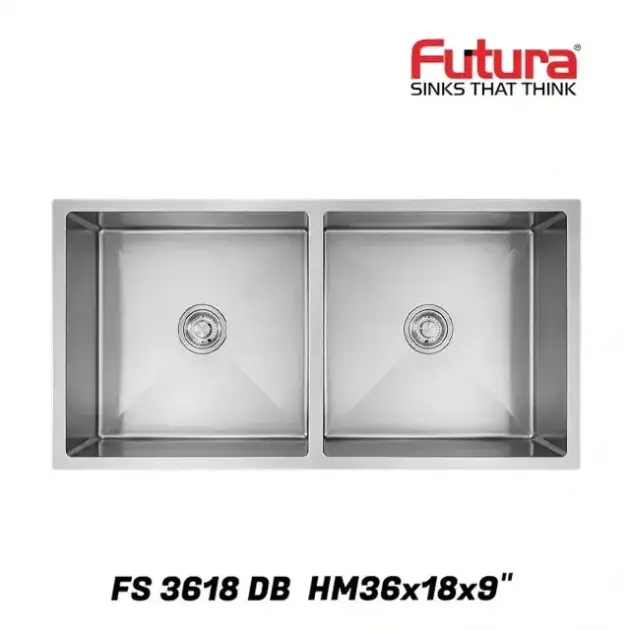 Futura Hand Carved Series Double Bowl, Stainless Steel, 36" X 18" X 9", FS 3618 DB HM