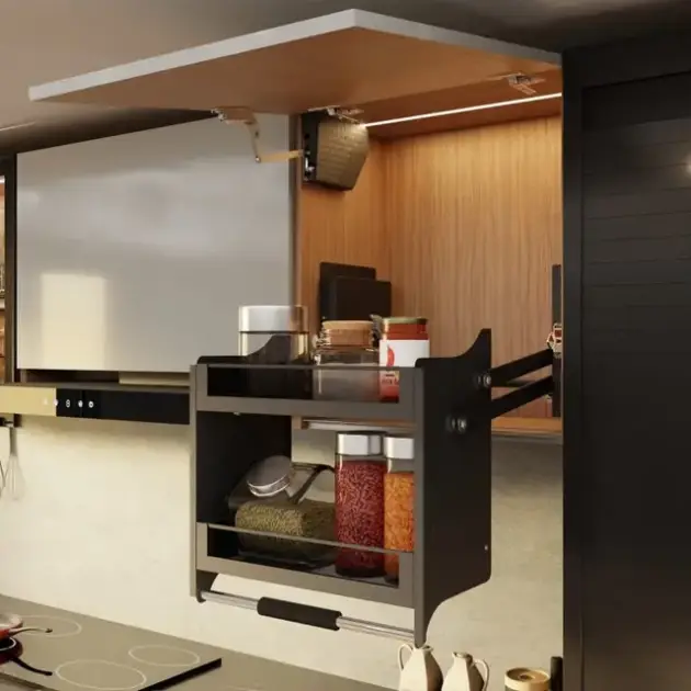 Ebco Livsmart Pulldown System for 900mm (36") Wide Kitchen Cabinets Mechanism with Glass Baskets,